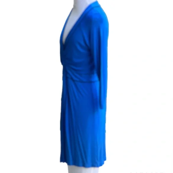 BCBG MaxAzaria Blue Long Sleeves Dress Medium Black Trim - Picture 8 of 14
